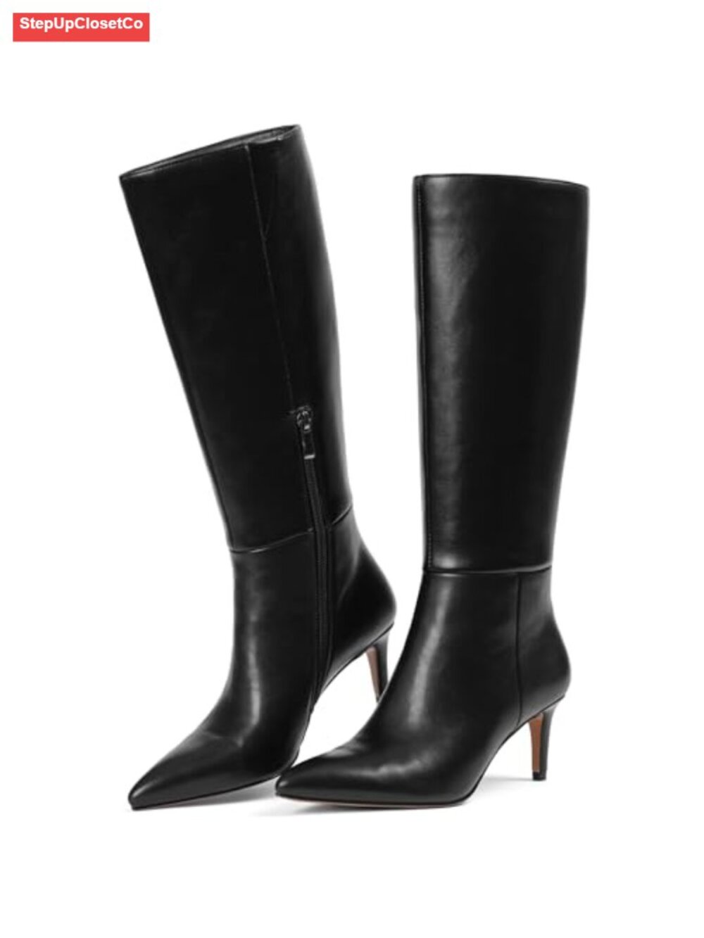 Knee High Boots Pointed Toe Stiletto Heel Faux Leather Side Zip Women's